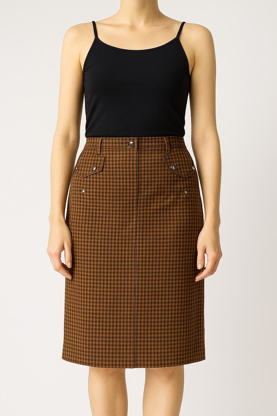 1990s J.J. Fargo Brown Check Skirt with Front Pockets medium